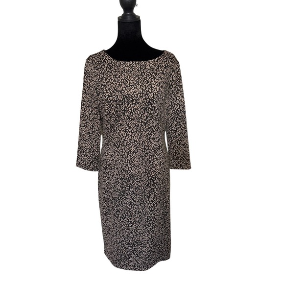 Chico's Dresses & Skirts - Chicos So Slimming Leopard Print Sheath Dress Tan Black 3/4 Sleeve Size 0 NWT